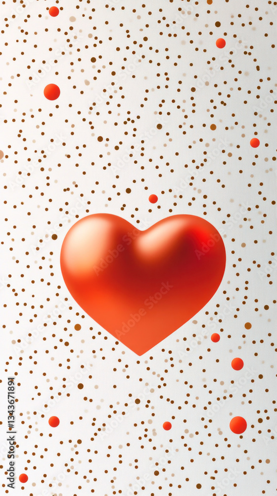 Poster a red heart is surrounded by a white background with many small dots. the heart is the main focus of