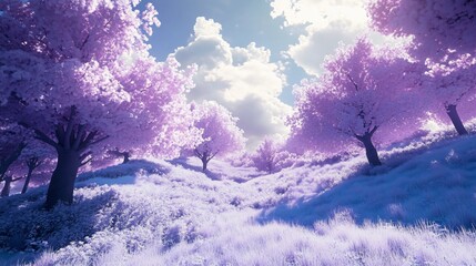 Enchanting Infrared View of a Purple Fantasy Forest