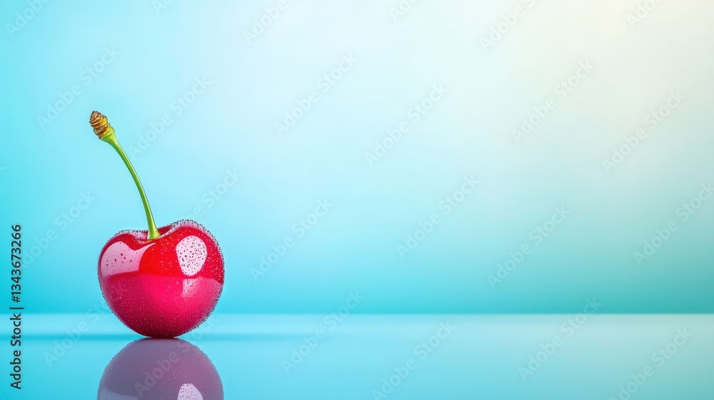 Poster a glossy cherry icon with a reflection effect on a digital billboard