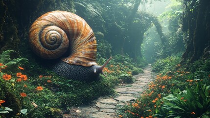 Mystical Giant Snail Trailing Around Corner - Enigmatic Creature in Nature