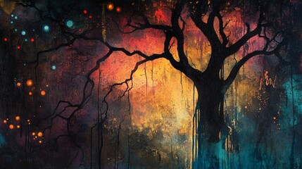 Enchanting Fantasy Woodland with Large Trees and Dark Colors