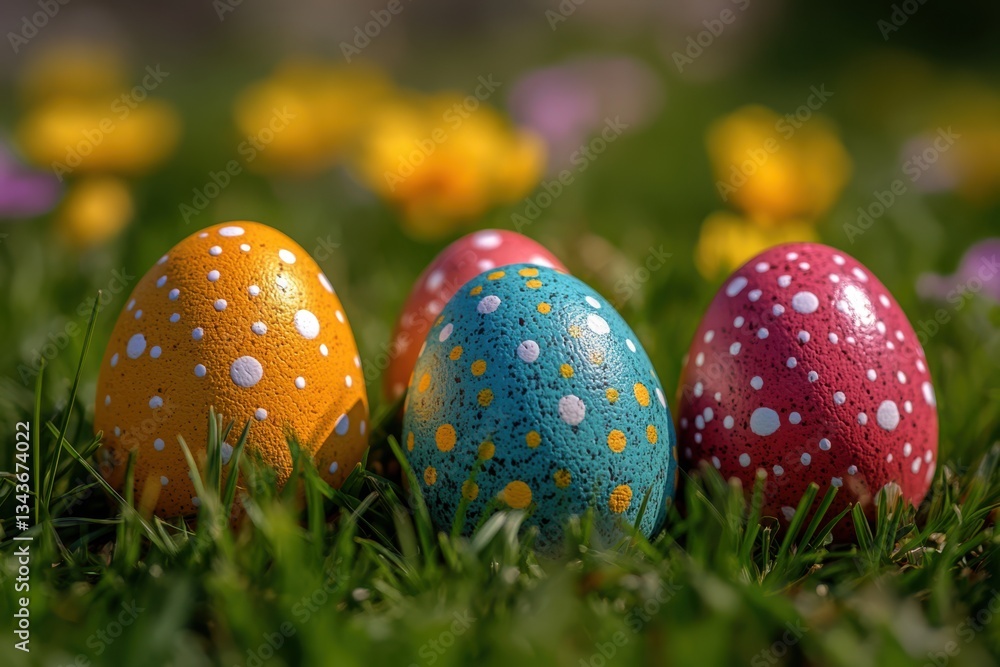Poster easter chaos scene with apples and oranges in the foreground. vibrant fruits scattered in a lively a