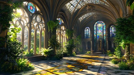 Majestic Architectural Building with Stained Glass - Grand and Impressive