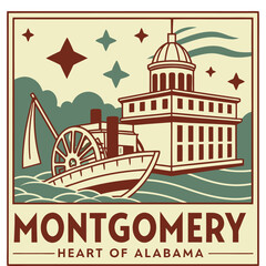 Obraz premium Montgomery - Heart of Alabama - Steamboat and Government Building