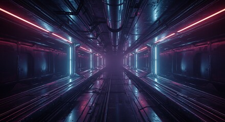 Gleaming sci-fi corridor with neon lights - futuristic vibe - for digital media, gaming or design projects.