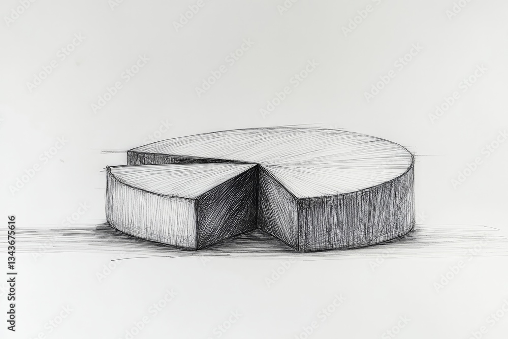 Poster detailed sketch of a pie chart showcasing different segments and proportions in a simple, monochroma