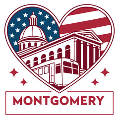 Naklejka premium Montgomery - Birthplace of Change - Heart and Landmark Illustration