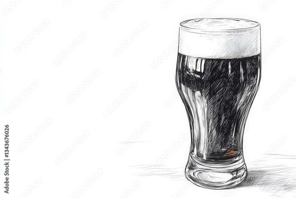 Poster dark beer served in a tall glass with frothy head in a simple setting during evening relaxation