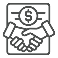 Deposit case handshake line icon, bank account concept. Vector graphics. Hands and dollar coin sign on white background, outline style icon for mobile or web design.