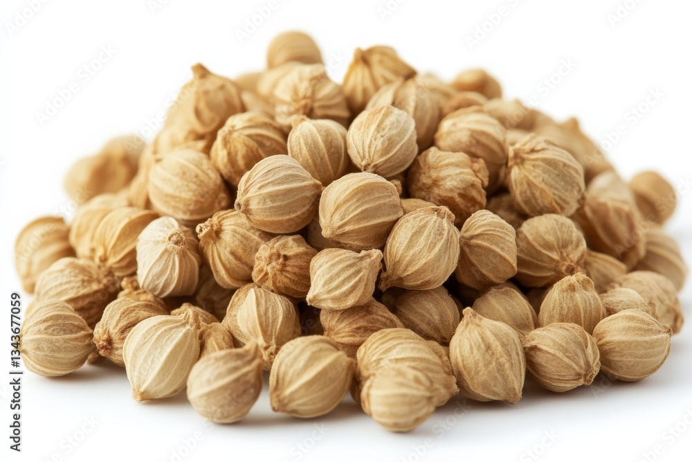 Aufkleber coriander seeds arranged in a pile on a clean surface for culinary and medicinal uses in kitchens wo