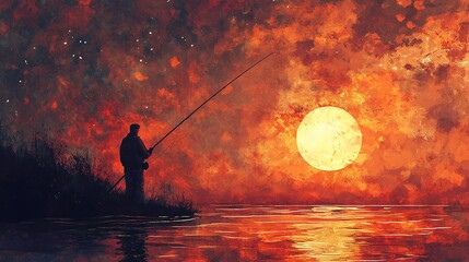 Serene Fishing Under the Sunlight Reflection on Water