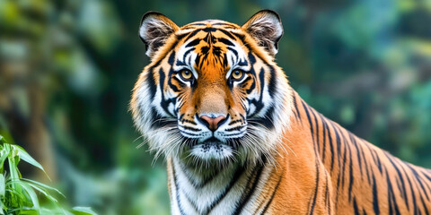 Naklejka premium Majestic bengal tiger in lush green forest habitat