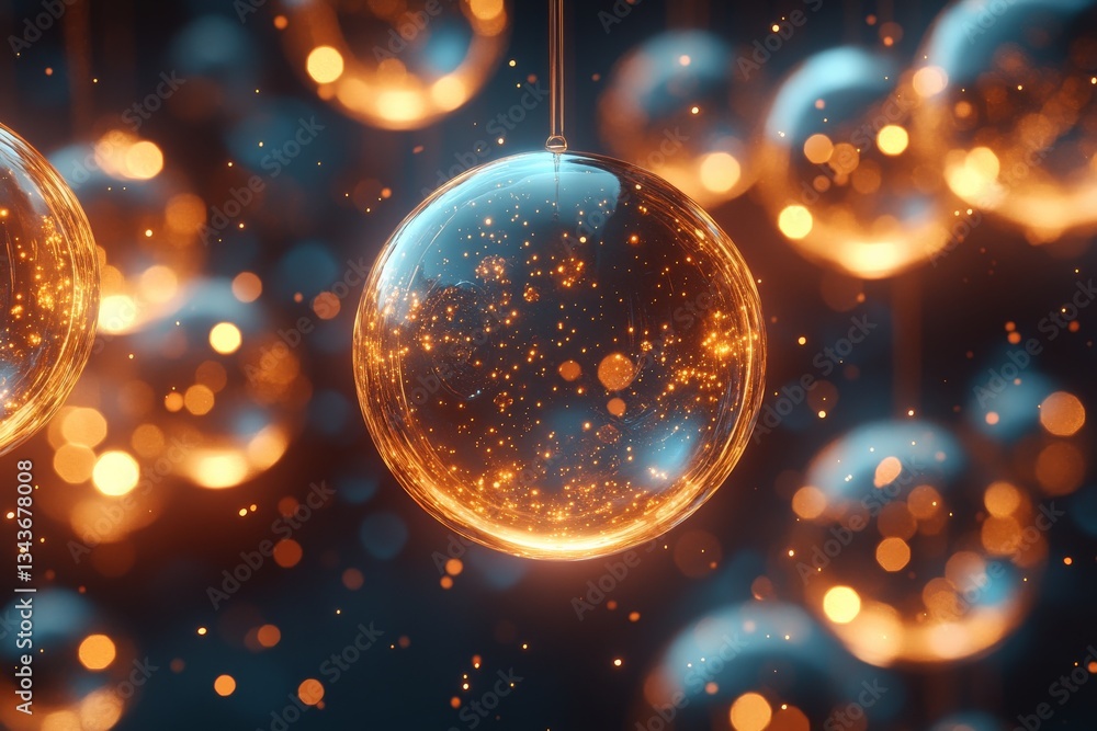 Poster Beautiful glowing orbs create a magical atmosphere during an evening event in a festive setting