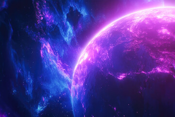 Obraz premium Vibrant purple and blue cosmic scene with planetary glow