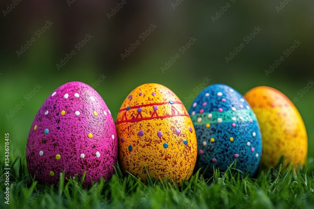 Poster a chaotic easter scene with a variety of fruits such as apples and oranges scattered and highlighted