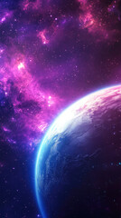 Obraz premium Colorful cosmic scene with earth against a vibrant nebula