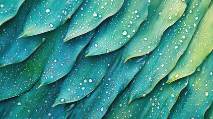 Obraz premium Teal Dew-Kissed Leaves: A Symphony of Nature's Beauty