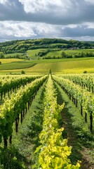 Naklejka premium Chardonnay wine sampling in Burgundy vineyards during spring