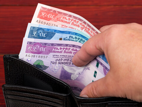 Ethiopian birr in the black wallet
