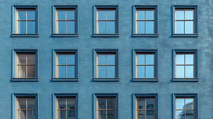 Fototapeta premium Blue Building Exterior With Repeating Windows Pattern
