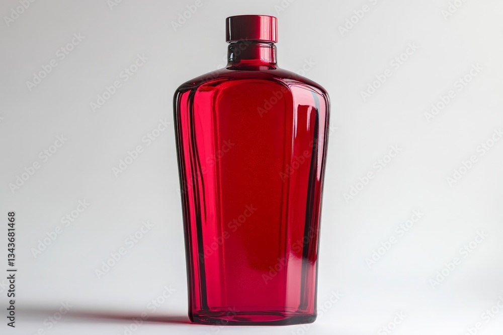 Poster Colorful red glass bottle stands out against a simple background with an artistic touch during afternoon light