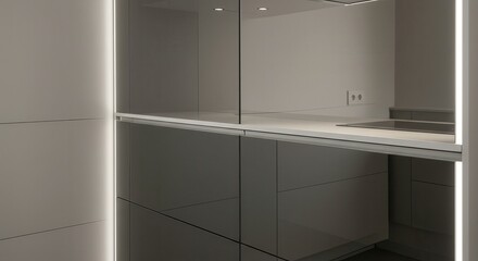 Modern Kitchen Interior with Gray Cabinets and Clean Countertop Space