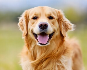 A beautiful golden retriever with a happy and open mouth