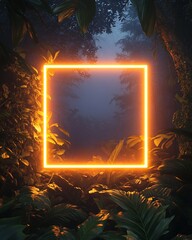 Illuminated Rectangular Frame in Tropical Foliage