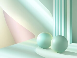 Pastel Green Spheres Minimalist Scene Soft Lighting Abstract Background