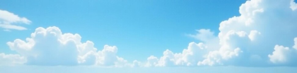 Obraz premium Soft blue sky with puffy white clouds and a few wispy strands of cirrus cloud, endless horizon, serene atmosphere