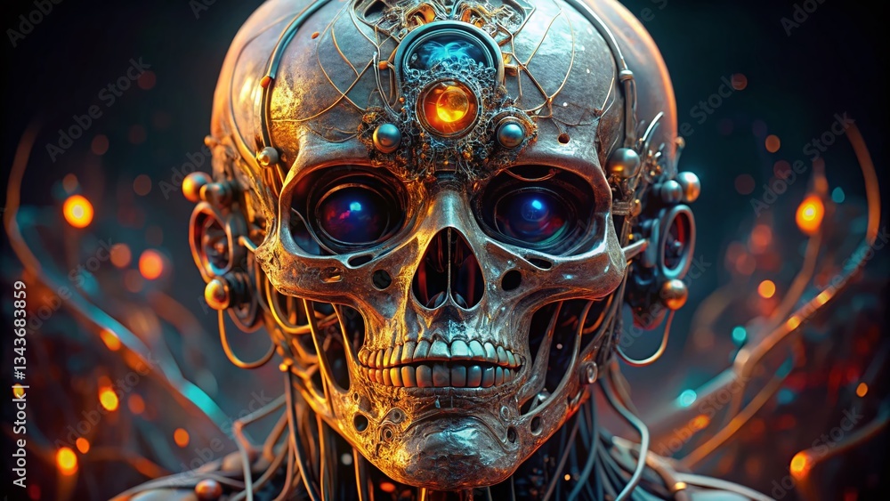 Poster ai robot head: neural network artificial intelligence portrait