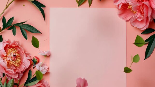 Arranging vibrant flowers around a blank sheet of paper to spark creativity and artistic expression on a colorful background