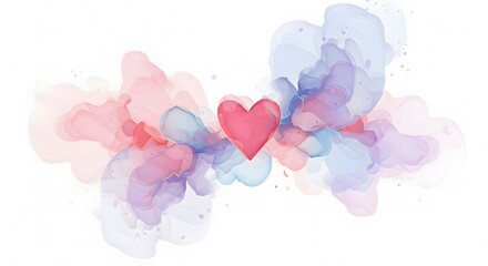 Romantic Watercolor Heart with Soft Abstract Ink Swirls