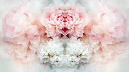 A Stunning Close-Up of Delicate Pink and White Peonies and Hydrangeas