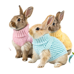 Fototapeta premium Adorable Rabbits in Knit Sweaters