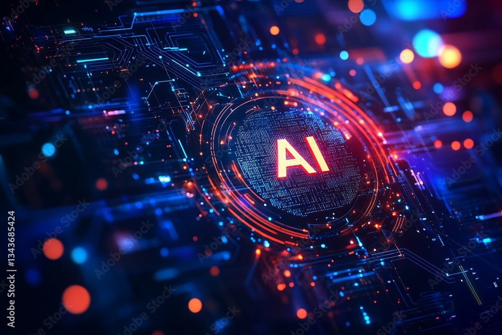 Aufkleber digital representation of ai on circuit board