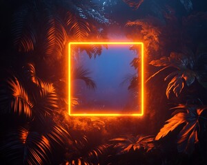 Neon Frame and Tropical Foliage