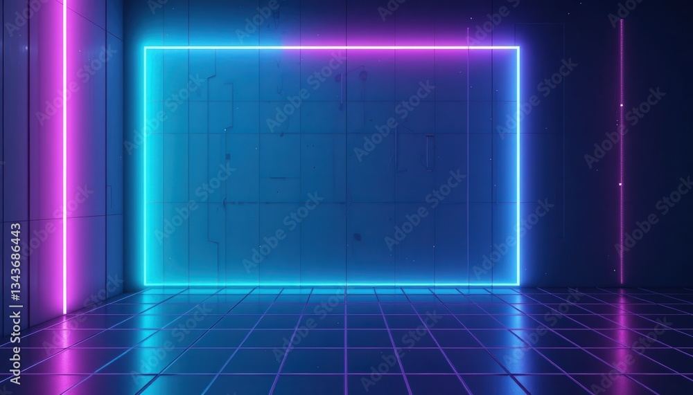 Aufkleber dynamic neon light display futuristic studio digital art high-tech environment wide angle view moder