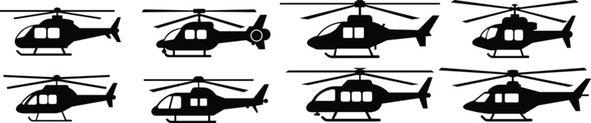 Helicopter icon set.Flat creative element from airport icons collection. helicopter silhouettes vector illustrations isolated on white background.vector black aircraft.