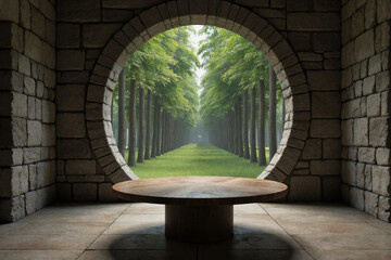 Ancient Hall with Oval Window to Nature