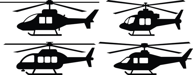 Helicopter icon set.Flat creative element from airport icons collection. helicopter silhouettes vector illustrations isolated on white background.vector black aircraft.