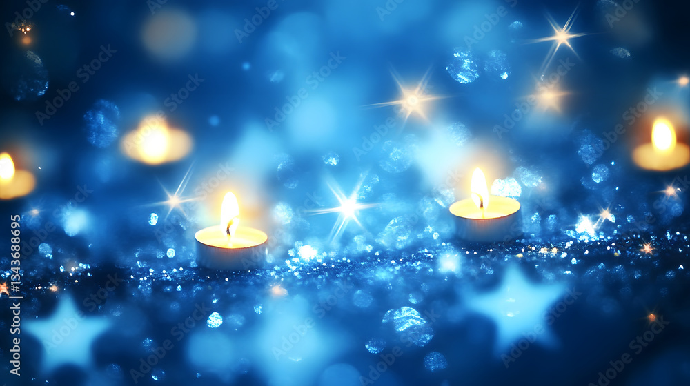 Poster a minimalistic blue background featuring two candles creating a soft and serene mood perfect for ref