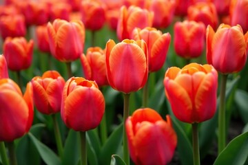 Fototapeta premium Bold, densely packed tulip pattern, bright hues, wallpaper, vector, graphic