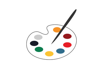 Hand drawn art palette with paintbrush and red paint splash style artist palette isolated vector illustration 