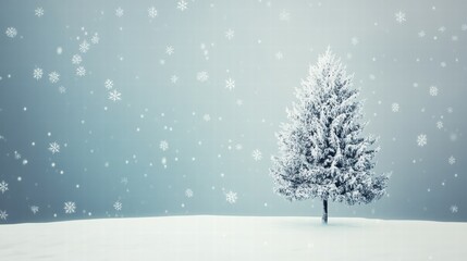 Minimalist winter beauty: icy blue tones, soft snowflakes, and peaceful solitude