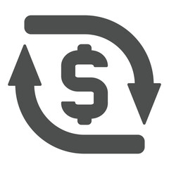 Circular arrows and dollar solid icon, bank account concept. Vector graphics. Money currency exchange cycle sign on white background, glyph style icon for mobile or web design.