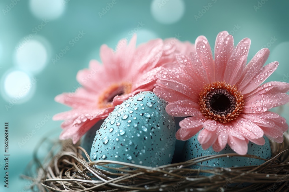 Poster an arrangement of a colorful vase next to a tempting donut, creating a playful and chaotic easter th