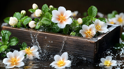 Floral Arrangement in Wooden Box