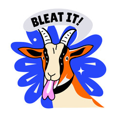 A flat style sticker of a goat with bleat it typography