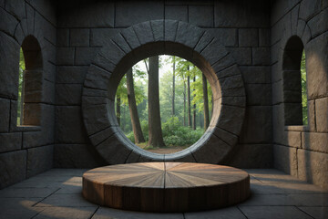 Ancient Hall with Oval Window to Nature